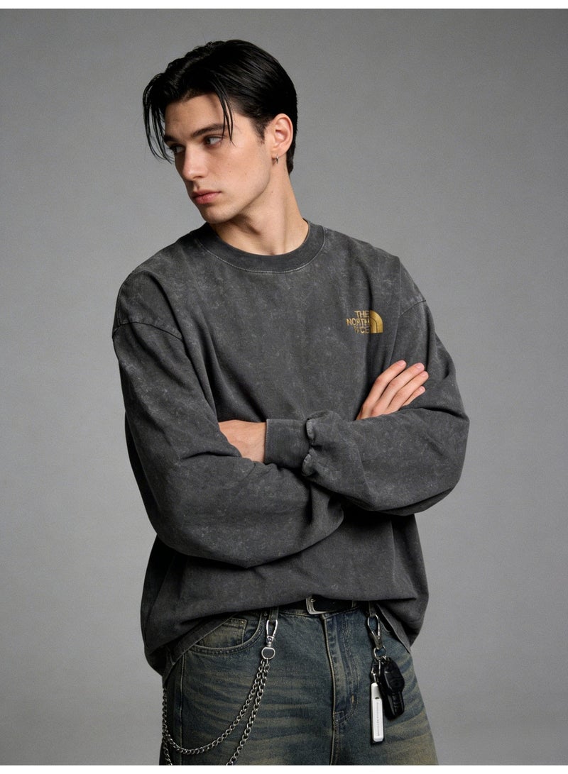 THE NORTH FACE 2026 The North Face retro washed unisex T-shirt with round neck, high-quality thick cotton loose T-shirt pullover with gold logo, retro street clothes for men and women. - Image 3